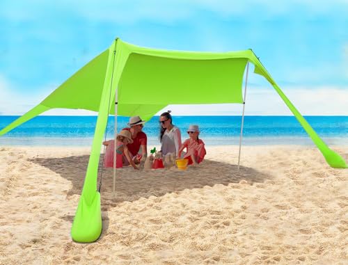 Strandzelt Sonnenschutz Strand zelte strandmuschel Muschel UPF50+ mit Sandschaufel, Erdnägeln und Stabilitätsstangen, Outdoor-Schatten für Campingausflüge, Angeln, Hinterhofspaß oder Picknicks von FBSPORT