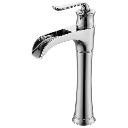 FBUKE Waschtischarmaturen – Hohe Taille, Chrom Waschtischarmatur mit Wasserfallfluss, Einloch-Mischbatterie, Badezimmer-Waschbecken – langlebig und stabil, einfach zu installierender Wasserhahn von FBUKE