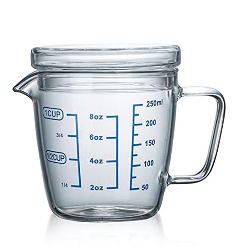 FBWSM Milchkännchen Kleiner Haushalts-Messbecher mit Skala Mikrowellenheizung mit Deckel Frühstück Milch-Wasser-Becher Glas Sahnebecher Kaffee-Sharing-Glas-250ML von FBWSM