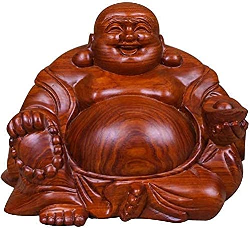 Handgeschnitzte Feng Shui Hand hält Yuan Bao Lachender Buddha Holz Buddha Statue Glücksschatz-S von FBWSM