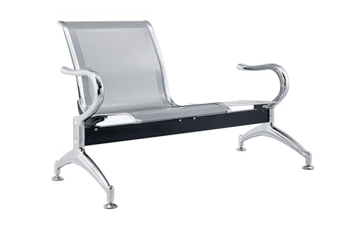 FBasic 2er-Stahlbank 125x71x78H Silber für Wartezimmer | Verfügbar zum Zusammenbauen: 2 Stühle + Couchtisch | Bank mit Armlehnen von FBasic