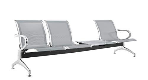 FBasic 4er-Stahlbank 240x71x78H Silber für Wartezimmer | Verfügbar zum Zusammenbauen: 4 Sitze + Couchtisch | Bank mit Armlehnen von FBasic