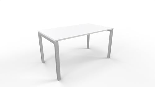 FBasic Büro-Schreibtisch – Gestell Metall Silber und weiße Holzplatte – 140 x 80 x 74 cm von FBasic