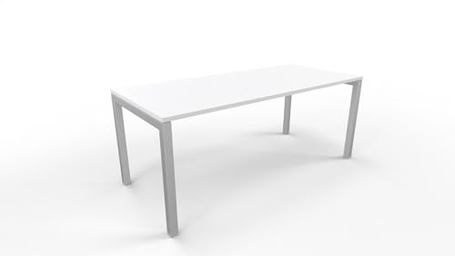 FBasic Büro-Schreibtisch – Gestell Metall Silber und weiße Holzplatte – 180 x 80 x 74 cm von FBasic