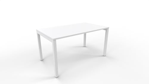 FBasic Büro-Schreibtisch – Gestell aus weißem Metall und weißer Holzplatte – 140 x 80 x 74 cm von FBasic