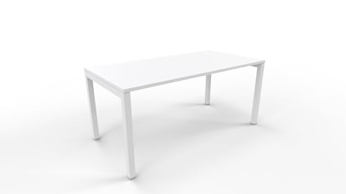 FBasic Büro-Schreibtisch – Gestell aus weißem Metall und weißer Holzplatte – 160 x 80 x 74 cm von FBasic