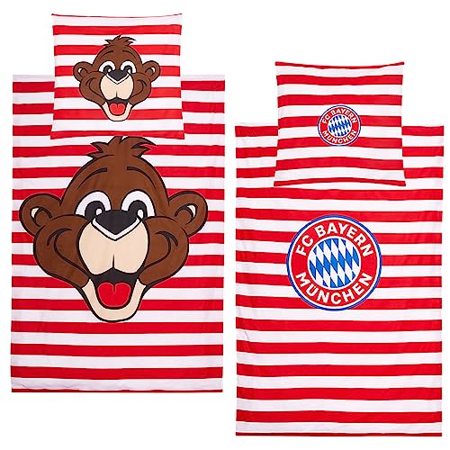 FC Bayern München Baby-Kleinkind-Bettwäsche Berni 100 x 135 + 40 x 60 cm 100% Baumwolle in Renforcé-Linon-Qualität Fußball Rekord-Meister Mia san Mia Fußball Allianz Arena mit Reißverschluss von FC Bayern München