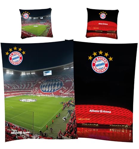 FC Bayern München Bettwäsche Allianz Arena 135x200 cm + 80x80 cm 100% Baumwolle Renforcé-Linon-Qualität Fußball FCB Rekord-Meister Mia san Mia Harry Kane Musiala deutsche Größe Reißverschluss von FC Bayern München