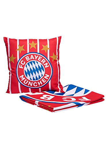 FC Bayern München Set mit Kissen & Decke | Gestreift| Maße: 130x170 cm Kissen: 40 x 40 cm von FC Bayern München