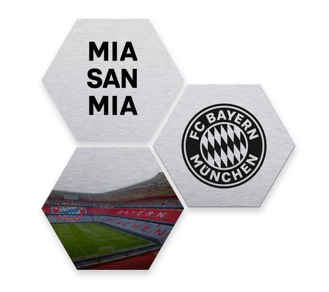 FC Bayern München Gemälde Hexagon Wandschild Fußball 3er Set FC Bayern München Metall Deko, Wanddeko Kinderzimmer von FC Bayern München