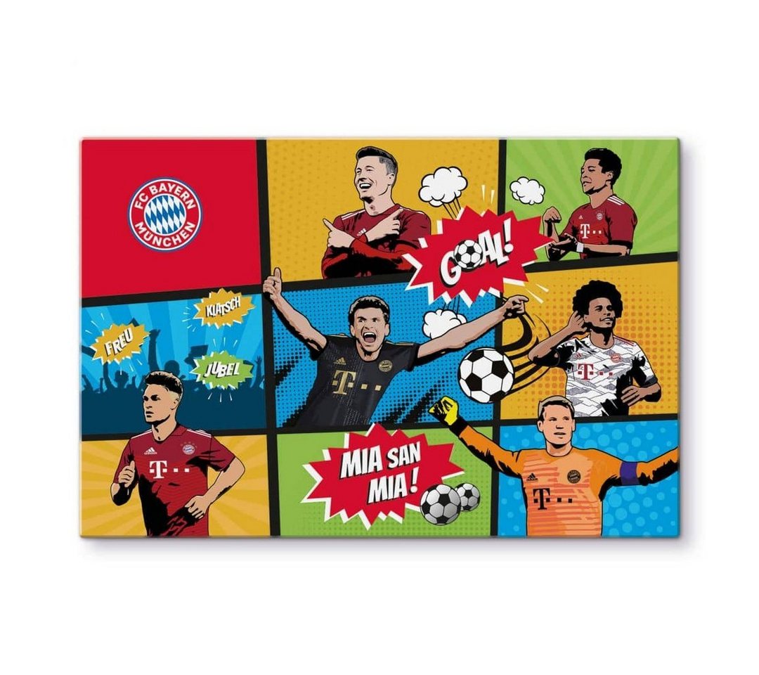 FC Bayern München Gemälde Fußball Glasbild Modern FC Bayern München Pop Art Comic, Sportverein Deko Bilder von FC Bayern München