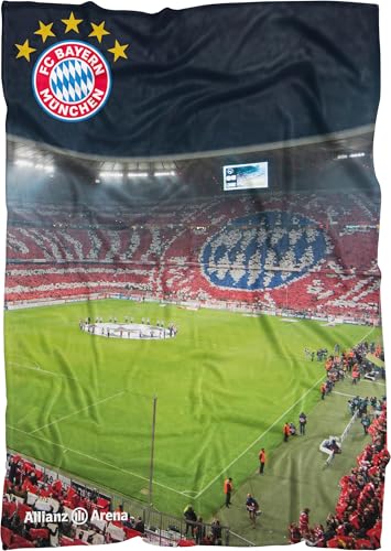 FC Bayern München Große Decke Allianz Arena 150 x 200cm Fußball FCB Deutscher Rekord-Meister Mia san Mia Champions League Bundesliga weiche Kuscheldecke Wohndecke Fleecedecke Pass. zur Bettwäsche von FC Bayern München
