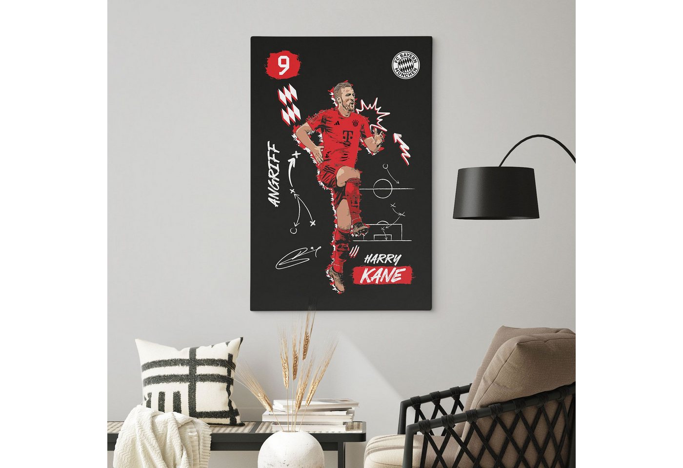 FC Bayern München Leinwandbild FCB Wandbild auf Leinwand in Holzkeilrahmen gespannt, Harry Kane, Jamal Musiala, Harry Kane, Michael Olise, Thomas Müller von FC Bayern München