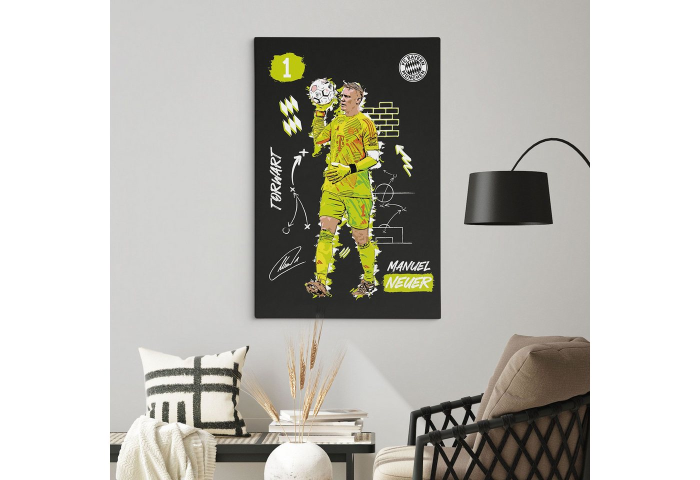 FC Bayern München Leinwandbild FCB Wandbild auf Leinwand in Holzkeilrahmen gespannt, Manuel Neuer, Jamal Musiala, Harry Kane, Michael Olise, Thomas Müller von FC Bayern München