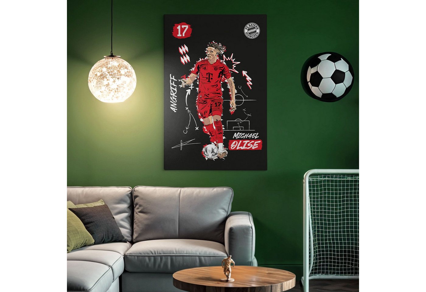 FC Bayern München Leinwandbild FCB Wandbild auf Leinwand in Holzkeilrahmen gespannt, Michael Olise, Jamal Musiala, Harry Kane, Michael Olise, Thomas Müller von FC Bayern München