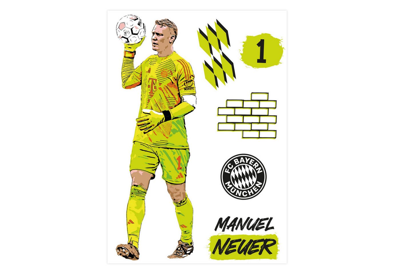 FC Bayern München Wandsticker FC Bayern München Fußball Bilder selbstklebend Logo Trikot 2025, Jamal Musiala, Kimmich, Müller, Palhinha, Neuer von FC Bayern München