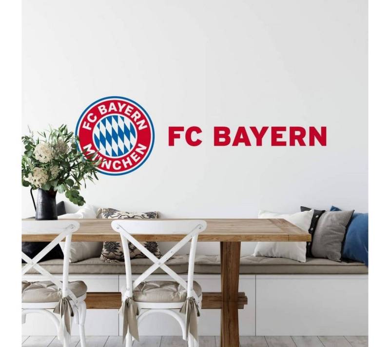 FC Bayern München Wandtattoo Fußball Wandtattoo FC Bayern München Logo kariert Rot Blau FCB Schriftzug, Wandbild selbstklebend, entfernbar von FC Bayern München