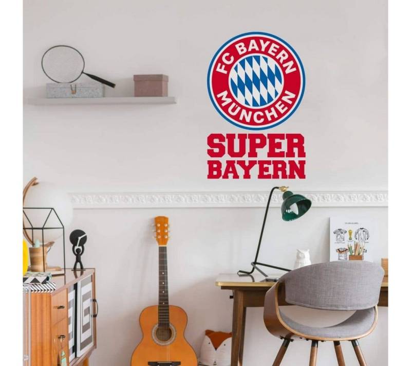 FC Bayern München Wandtattoo Fußball Wandtattoo FCB München Logo Rot kariert Schriftzug Super Bayern, Wandbild selbstklebend, entfernbar von FC Bayern München