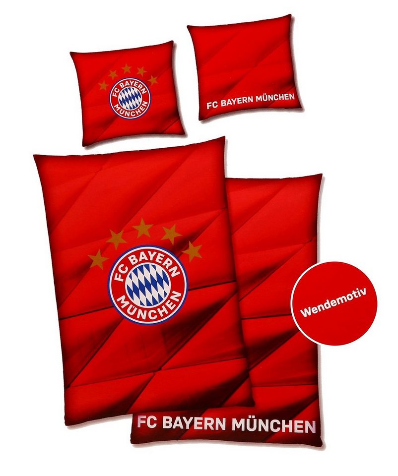 Kinderbettwäsche FC Bayern München Bettwäsche Microfaser, FC Bayern München, Microfaser, Rautenoptik der Allianz Arena, FCB Logo und fünf Sternen von FC Bayern München