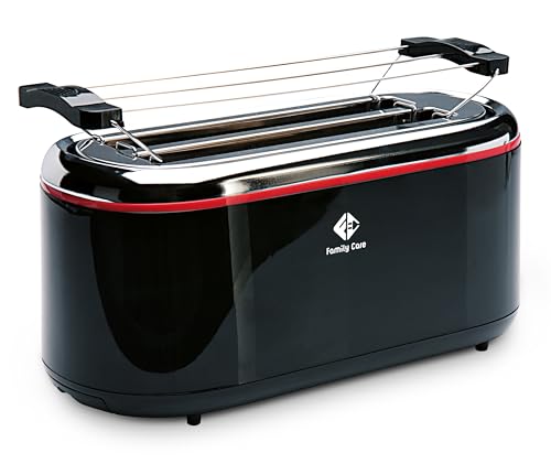 Family Care Toaster 4 Scheiben mit Brötchenaufsatz - Langschlitztoaster 4 Scheiben, 1300 W, 3 Funktionen, Ständer, 7 Röststufen, Edelstahlgehäuse, Krümelschublade Family Care Toaster 4 Scheiben mit Brötchenaufsatz - Langschlitztoaster 4 Scheiben, 1300 W, 3 Funktionen, Ständer, 7 Röststufen, Edelstahlgehäuse, Krümelschublade von FC Family Care