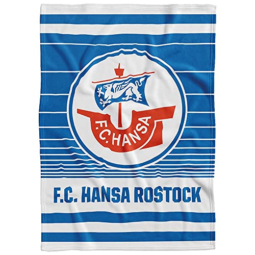 FC Hansa Rostock Veloursdecke Kuscheldecke Decke Steppdecke Stadiondecke Logo, 222745, 150 x 200 cm, Weiss/Blau von FC Hansa Rostock