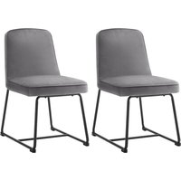 2er Set Esszimmerstühle aus Samt, Küchenstuhl mit Schwarzem Metallgestell, Polsterstuhl mit Lehne für Esszimmer/Wohnzimmer, 46x45x81.5 cm, Grau von FC