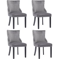 Esszimmerstühle, 4 Stücke 50cm Retro stilvoll Knopfheftung hochwertig komfortabel gepolstert Samtoptik Grau Metallnieten, 50 x 52 x 91 cm   Aosom.de von FC