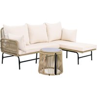 Loungemöbel Garten Sofa Set handgezogenes Seil Größe 187x124cm Eisengestell Beige L-förmiges Design Möbel Outdoor, Bequem   Aosom.de von FC