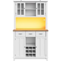 Buffet Schrank, mit LED-Beleuchtung und Weinregal, Kippschutz, Verstellbare Einlegeböden, multifunktion, bis 60 kg, 106 × 40 × 179,5 cm, Weiß von FC