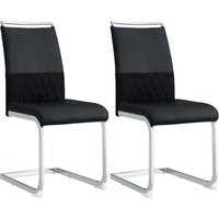 Set aus 2 modernen Esszimmerstühlen mit hoher Rückenlehne aus PU & gepolstertem Leinen, ergonomisches Design für Küche & Büro, Schwarz   Aosom.de von FC