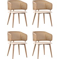 Set aus 4 Esszimmerstühle mit Rattan-Rückenlehne, PU-Leder Sitzkissen, 51L×54B×79H cm, Beige Braun von FC
