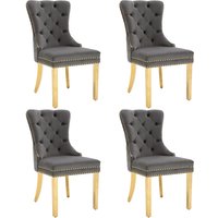 Set aus 4 Esszimmerstuhl mit einzigartigen runden Zugringen, Polsterstuhl mit Nagelkopfbesatz, 51×65,5×95 cm, Grau von FC