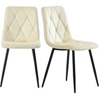 Set aus 4 gepolsterten Esszimmerstühlen mit Rückenlehne, Metallrahmen und elegantem Design, Beige von FC