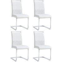 Set aus 4 modernen Esszimmerstühlen mit hoher Rückenlehne aus PU & Leinen, ergonomisches Design, schützende Füße, Weiß Set aus 4 modernen Esszimmerstühlen mit hoher Rückenlehne aus PU & Leinen, ergonomisches Design, schützende Füße, Weiß von FC