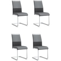 Set aus 4 modernen ergonomischen Esszimmerstühlen mit hoher Rückenlehne aus PU und Leinen in Grau für stilvolle Essbereiche Set aus 4 modernen ergonomischen Esszimmerstühlen mit hoher Rückenlehne aus PU und Leinen in Grau für stilvolle Essbereiche von FC