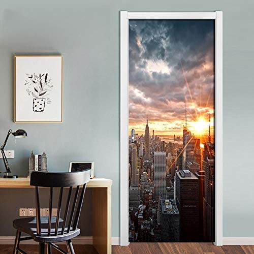 FCFLXJ Türtapete Selbstklebend TürPoster Türaufkleber 3D New York City 77x200cm Wohnzimmer Schlafzimmer Badezimmer Wasserdicht Abnehmbare PVC-wasserdichte Schale und Stock-Tür-Wand von FCFLXJ