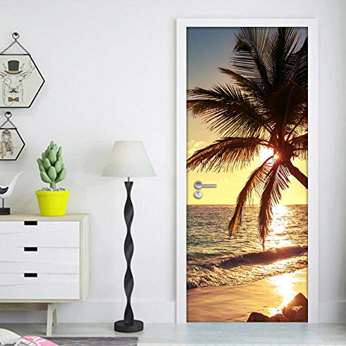 FCFLXJ Türtapete Selbstklebend TürPoster Türaufkleber 3D Sonnenuntergang am Meer 90x200cm Wohnzimmer Schlafzimmer Badezimmer Wasserdicht Abnehmbare PVC-wasserdichte Schale und Stock-Tür-Wand von FCFLXJ