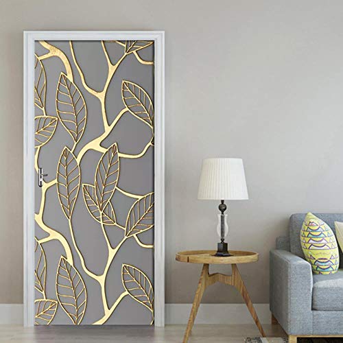 FCFLXJ 3D Türaufkleber Goldenes Türblatt 80x200cm PVC Selbstklebende Wasserdichte Abnehmbare Art Decals für Dekoration Wandbild Tapete-Kunst-dekorative Wand-Abziehbilder für Schlafzimmer von FCFLXJ