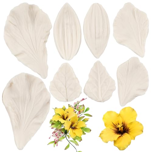 Silikonform für Fondant, Hibiskus, geäderte Blätter, für Kuchendekoration, Cupcake-Topper, Schokolade, Süßigkeiten, Polymerton, Gummipaste, 4 Stück von FCKEMLDS
