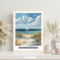 Warnemünde Poster | Strandposter Deutsche Ostseeküste Baltic Sea Segelboot Dünen Strand Maritimes Ostseestrand Wandbild von FCKMonday