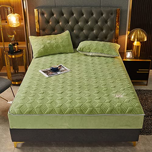 FCLDESHOP Spannbettlaken Ultra Weich,Verdickte, warme, Gesteppte Milchsamt-Spannbettlaken, einfarbige, hautfreundliche, rutschfeste Boxspring-Bettdecke, grün, 120 x 200 cm + 30 cm von FCLDESHOP