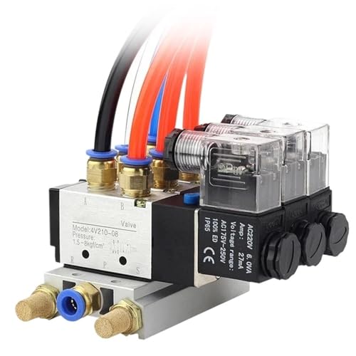 12/24V DC 110/220V AC Multi Option 4V210-08 Pneumatic Solenoid Valve Block With Muffler Fitting Base Manifold 2/3/4/6 Way(4 Row 4mm fitting,DC24V) von FCLJLJGHT