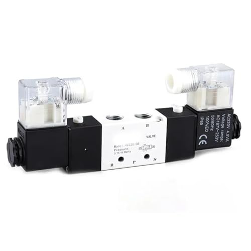 4V230C-08 5 Way 3 Position 1/4" Pneumatic Solenoid Valve DC12V DC24V AC110V AC220V w Fittings Connector 4 6 8 10 12mm(4V230C-08 w PC4,AC 110V) von FCLJLJGHT