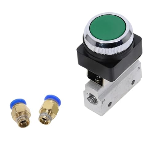 FCLJLJGHT 1pcs Mechanical Valve 1/8" Thread 2 Position 3 Way Green Flat Push Button Momentary Pneumatic Valve MOV-321PP(PC 10mm Fittings) von FCLJLJGHT