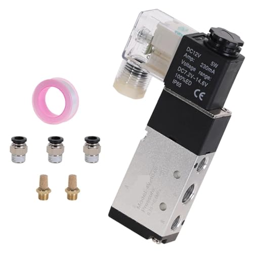 Pneumatic Electric Solenoid Valve 5 Way 2 Position Control Air Gas Magnetic 4V210-08 12V 24V 220V Coil Volt(4V210-08 w PC8-02,DC12V) von FCLJLJGHT