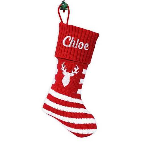 FCLYDER Große Weihnachtsstrumpf Personalisiert - Individuelle Gestrickt Weihnachtsstrumpf HäNgen - Personalisierbar Weihnachtsbaum Deko - Weihnachtsbäume Pfote Schneeflocke Rentier Strümpfe von FCLYDER