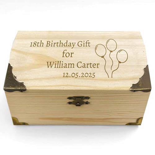 FCLYDER Personalised Wooden Treasure Chest with Engraving, Schatztruhe zur Hochzeit mit Gravur, Youth Consecration Gifts Personalised, Schatzkiste Spardose Holzkiste von FCLYDER