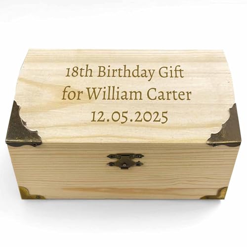 FCLYDER Personalised Wooden Treasure Chest with Engraving, Schatztruhe zur Hochzeit mit Gravur, Youth Consecration Gifts Personalised, Schatzkiste Spardose Holzkiste von FCLYDER