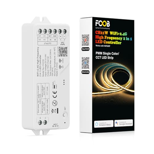 FCOB CH21W WiFi+2.4G Hochfrequenz Einfarbige CCT 2in1 LED Controller für 5050SMD COB Einfarbige CCT LED Streifen Unterstützt RF Fernbedienung Alexa Google Assistant Tuya APP Kontrol DC12 DC24V FCOB CH21W WiFi+2.4G Hochfrequenz Einfarbige CCT 2in1 LED Controller für 5050SMD COB Einfarbige CCT LED Streifen Unterstützt RF Fernbedienung Alexa Google Assistant Tuya APP Kontrol DC12 DC24V von FCOB