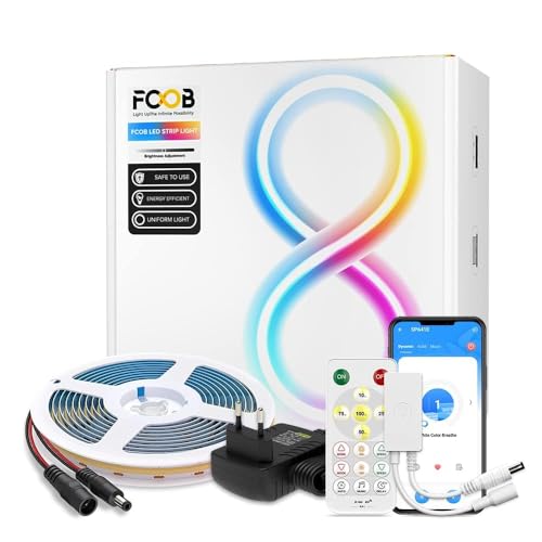 FCOB COB 24V Kit Flexible hohe Dichte LED-Licht Naturweiß 4000K 5M/16.4FT 320LEDs/M 8mm Breite mit SP641E Bluetooth APP Controller＆Netzteil FOB CRI90 + LED-Streifen für Zimmer Hause Dekoration von FCOB